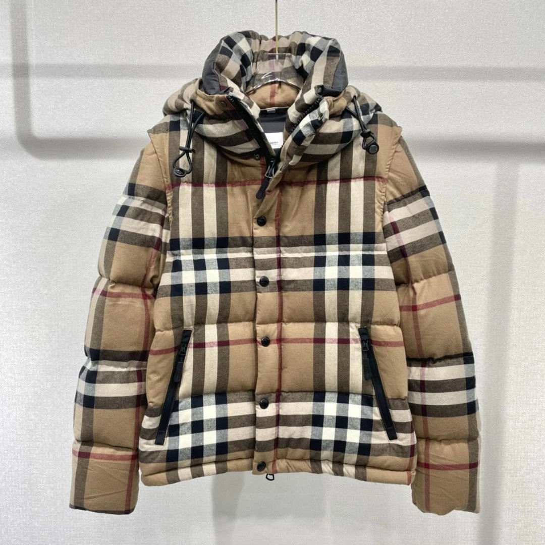 [DX33 -3] Winter classic khaki plaid thermal sleeve down jacket