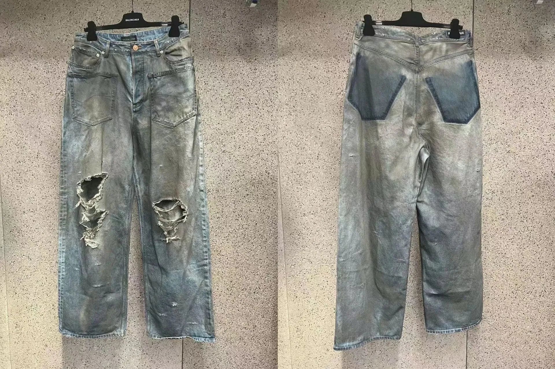 X261破洞牛仔裤男女同款宽松牛仔裤裤长裤-CY