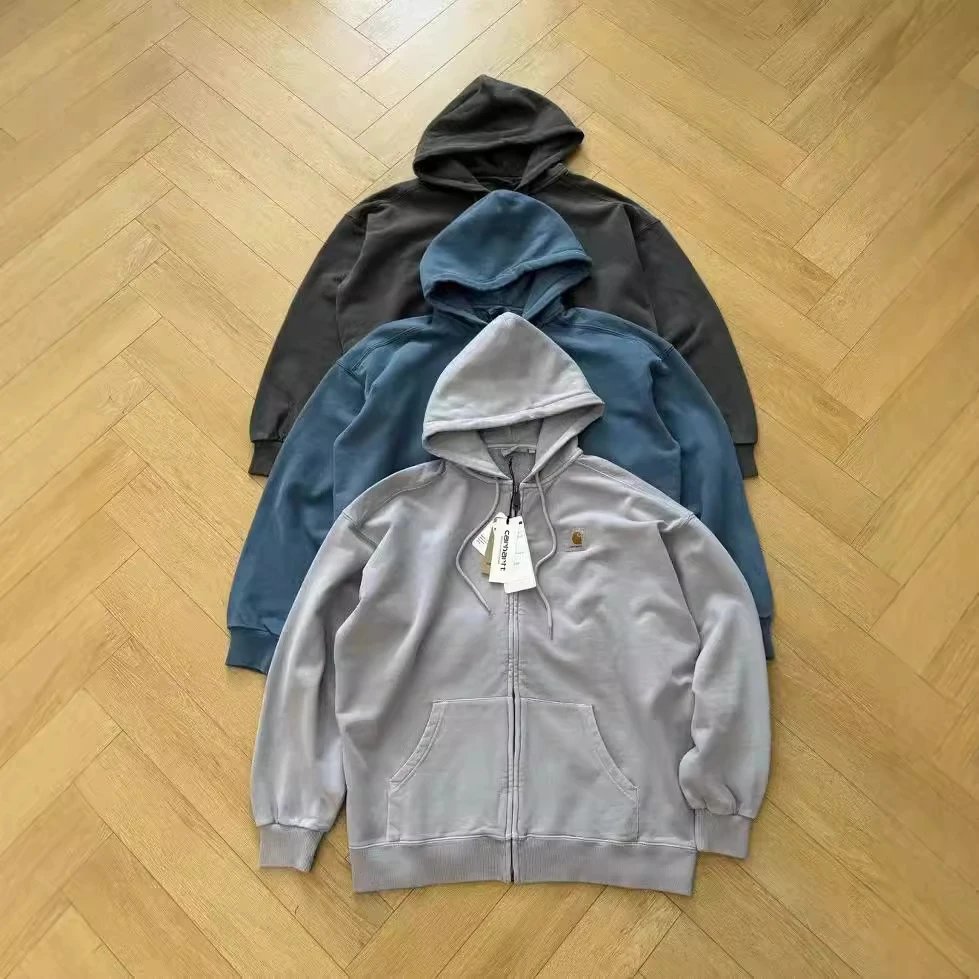 重磅蜡染卫衣怀旧休闲拉链帽衫开衫纯色男女