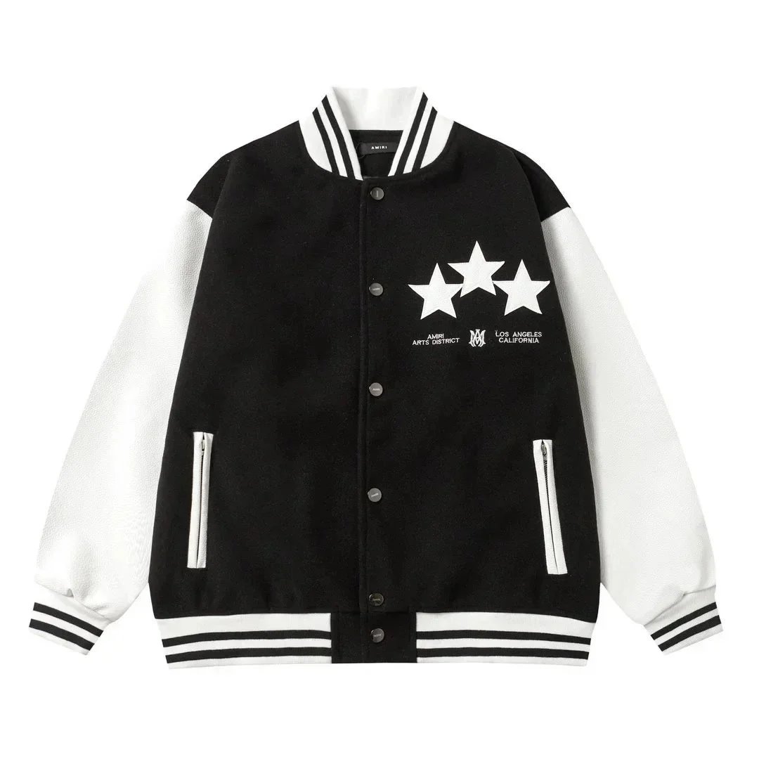 AMIRI FW24 logo刺绣飞行员罗纹直领长袖夹克外套