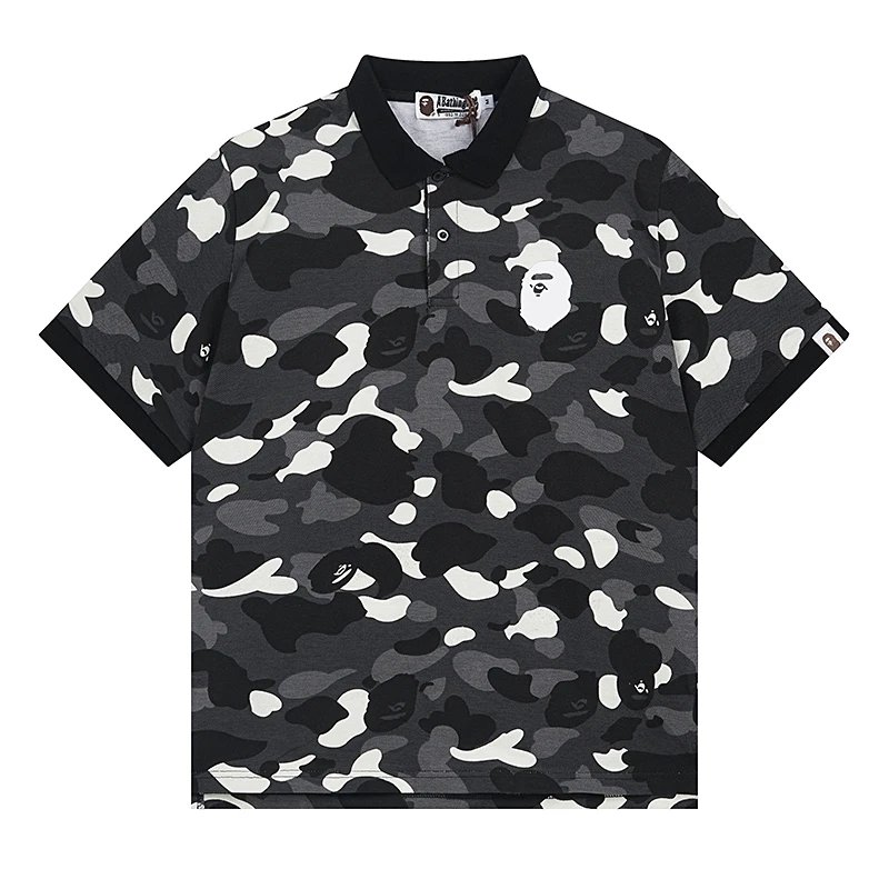 A BATHING APE SS24 猿人刺绣夜光迷彩图案短袖Polo衫