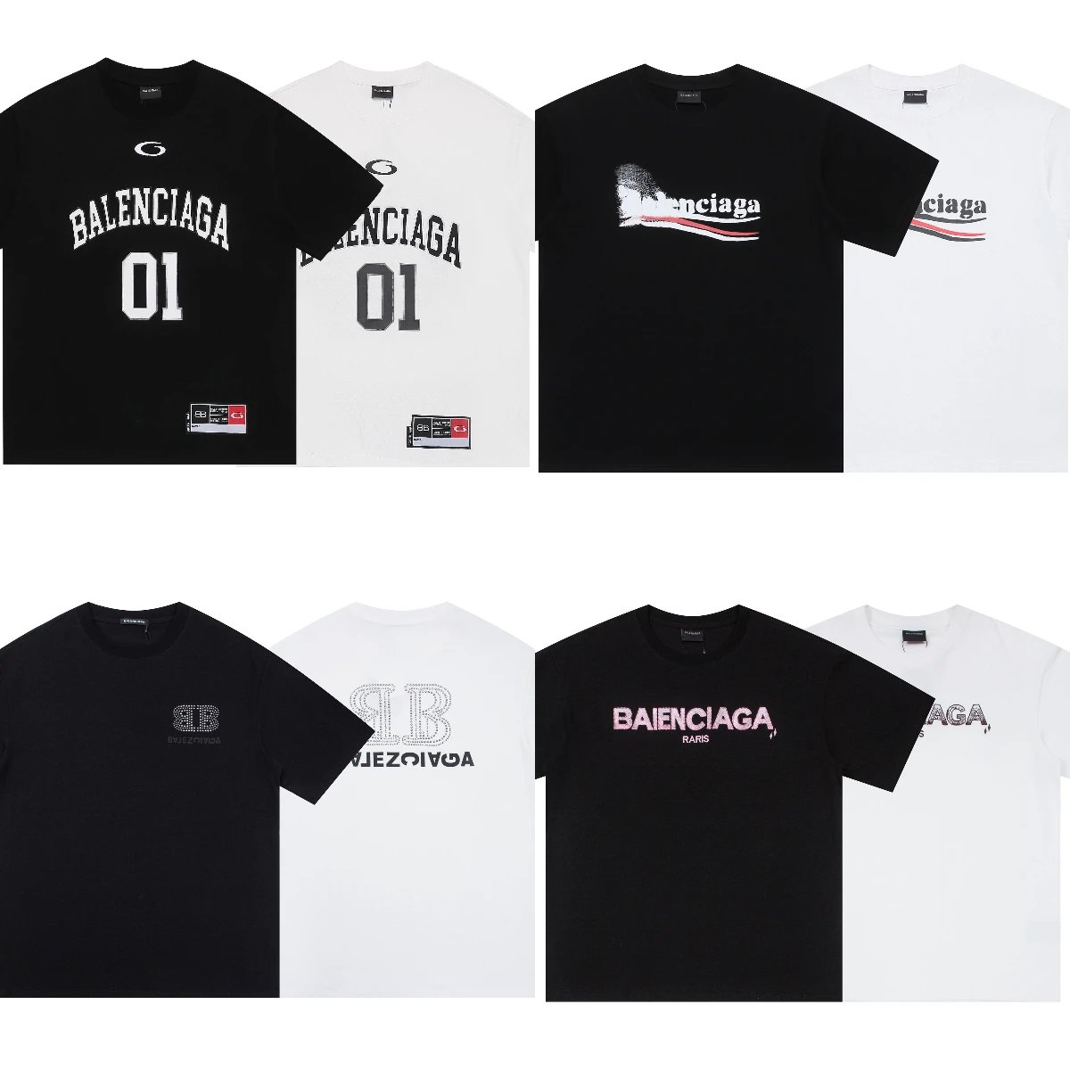 Balenciaga巴黎世家 White T-shirt with BB logo 经典logo印花短袖T恤