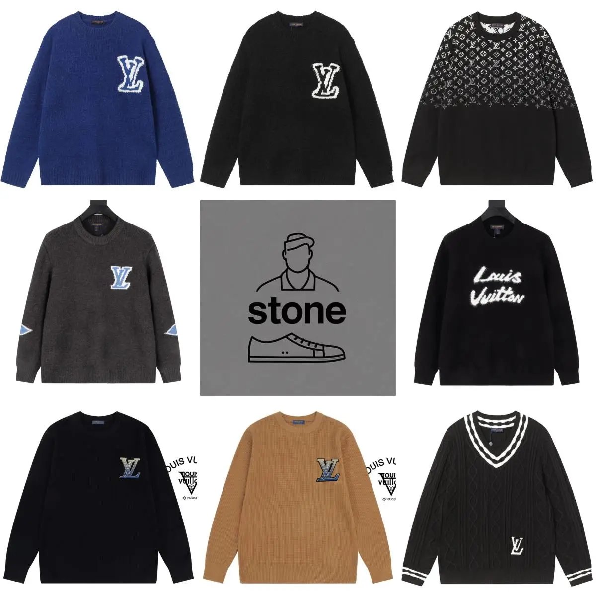 LOUIS VUITTON FW23 Logo字母嵌花休闲圆领毛衣