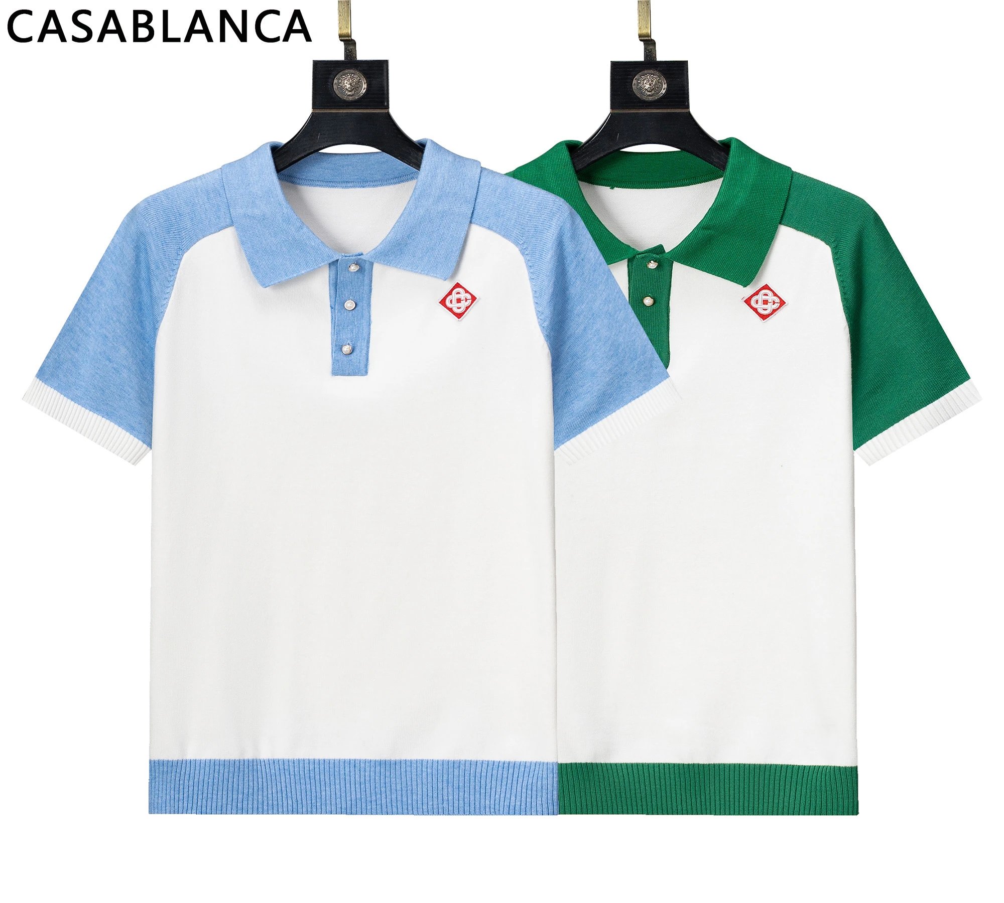 CASABLANCA FW23 徽标Polo领拼色插肩短袖Polo衫