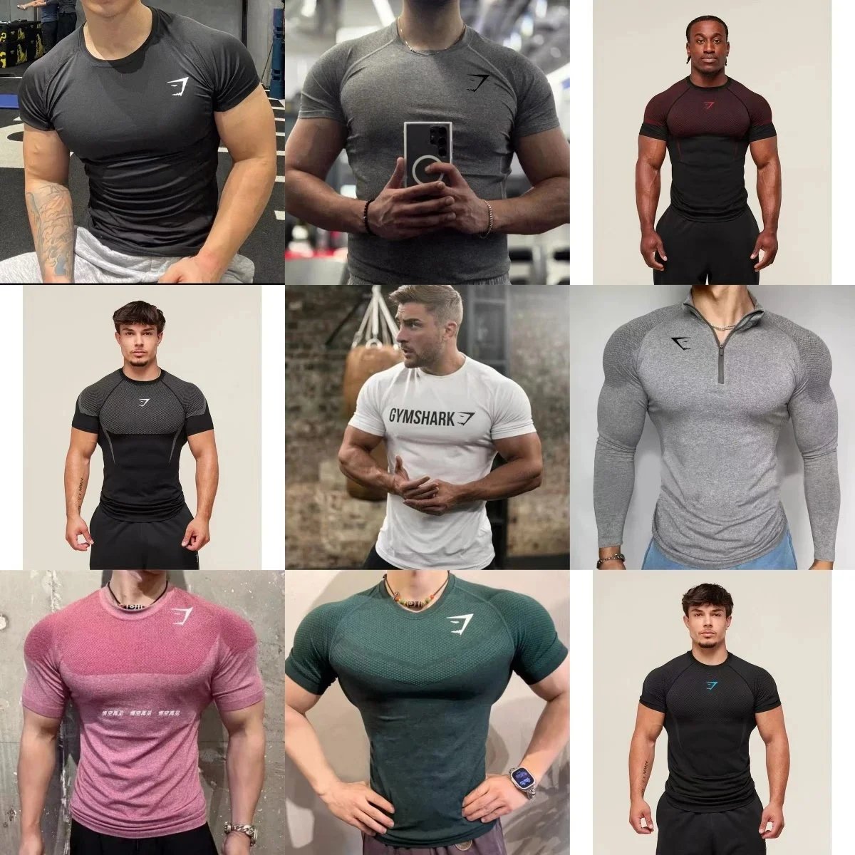 GYMSHARK ElementBaselayer品牌logo圆领套头吸湿排汗插肩短袖健身衣